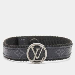 Pre Owned Louis Vuitton LV Circle Monogram Eclipse Canvas Gunmetal Tone Bracelet
