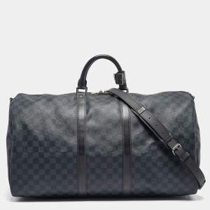 Louis Vuitton Damier Cobalt Canvas Keepall Bandouliere 55 Bag