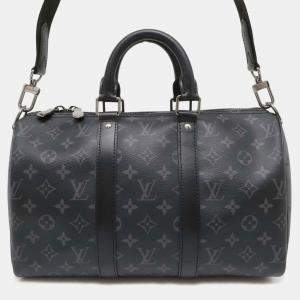 Louis Vuitton Noir Monogram Keepall Bandouliere Eclipse Bag Size 35