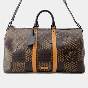 Louis Vuitton Noir Damier Ebene Canvas Giant Monogram Keepall Bandouliere bag Size 50