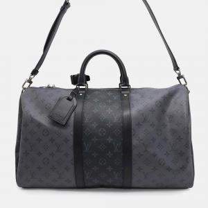 Louis Vuitton Noir Monogram Eclipse Reverse Keepall Bandouliere Size 50