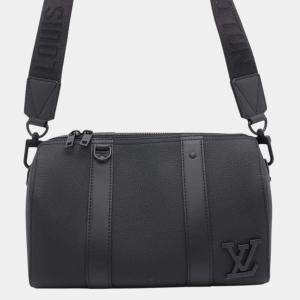 Louis Vuitton Noir	Grained	Calf	Leather Aerogram City Keepall Shoulder Bag