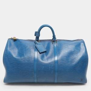 Louis Vuitton Blue Epi Leather Keepall 55 Bag