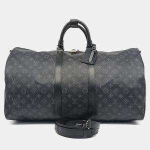 Louis Vuitton Black Leather Bandouliere Eclipse Keepall 55 bag
