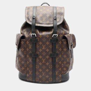 Louis Vuitton Christopher Pm Backpack Bag Coated Canvas Leather Monogram Macassar Brown Black