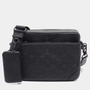 Louis Vuitton Trio Shoulder Bag Leather Monogram Shadow Black