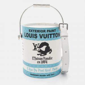 Louis Vuitton Paint Can Lagoon Blue White Black Coated Canvas Calf Leather Handbag