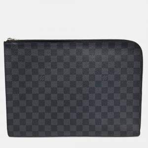 Pre Owned Louis Vuitton Black Leather Graphite Pochette Jour GM bag