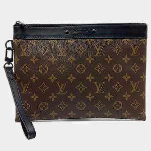 Louis Vuitton Black Brown Coated Canvas and Leather Pochette Tougo Clutch