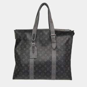 Pre Owned Louis Vuitton Monogram Eclipse Cabas Zip GM Tote Bag Black Gray