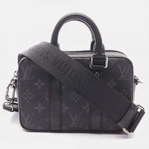 Pre Owned Louis Vuitton Nano Porte Documents Monogram Eclipse Black Canvas Leather Handbag