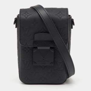 Pre Owned Louis Vuitton Black Monogram Taurillon Leather S-Lock Vertical Wearable Wallet Bag