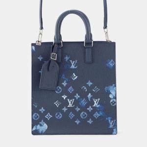 Pre Owned Louis Vuitton Sac Plat Messenger Navy Monogram Watercolor