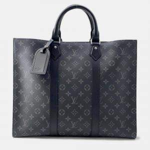 Pre Owned Louis Vuitton Black Monogram Eclipse Sac Plat 24H Tote