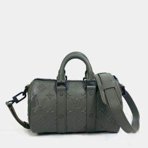 Pre Owned Louis Vuitton M57961 Khaki Monogram Leather Seal Keepall XS 2 Way Handbag 