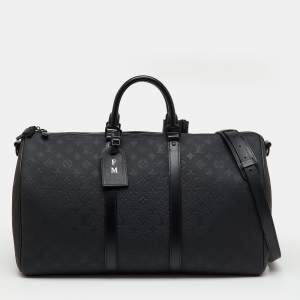 Pre Owned Louis Vuitton Black Taurillon Leather Keepall Bandoulière 50 Bag