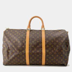 Pre Owned Louis Vuitton Keepall Bandouliere Brown Monogram Size 55