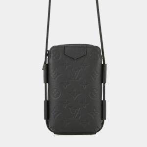 Pre Owned Louis Vuitton Lace-Up Pouch Black Monogram Shadow