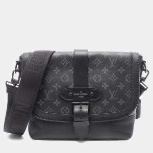 مملوكة مسبقًا Louis Vuitton Saumur Messenger Shoulder Bag In Coated Canvas And Leather Monogram Eclipse Black