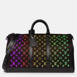 مملوكة مسبقًا Louis Vuitton Light Up Keepall Bandouliere 50 Black Monogram Jacquard Duffel Bag