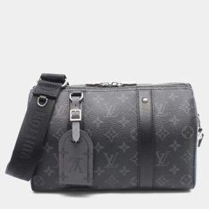 مملوكة مسبقًا Louis Vuitton City Keepall Shoulder Bag Pvc-Coated Canvas And Leather Monogram Eclipse Reverse Black/Gray