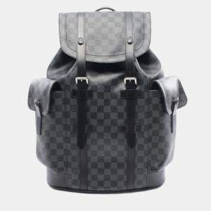 Pre Owned Louis Vuitton Christopher Pm Backpack Coated Canvas And Leather With Damier Graphite Pattern Black