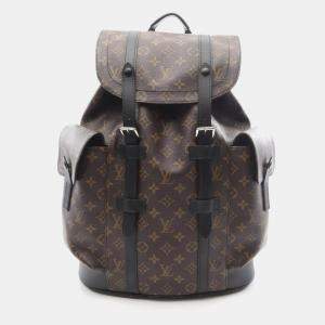 مملوكة مسبقًا Louis Vuitton Christopher Mm Backpack Coated Canvas And Leather Monogram Macassar Brown Black