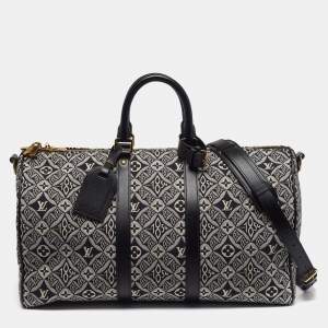 Pre Owned Louis Vuitton Keepall Bandouliere 45 Grey Since 1854 Jacquard Duffel Bag
