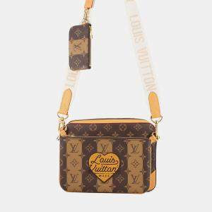 Pre Owned Louis Vuitton Trio Messenger Brown Monogram Stripe Lv Squared