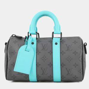 Pre Owned Louis Vuitton Keepall Bandouliere Turquoise/Noir Monogram Eclipse Reverse Size 25