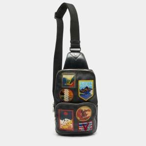 Pre Owned Louis Vuitton Avenue Alps Patches Damier Graphite Canvas and Leather Sling Bag
