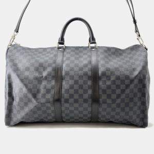 Pre Owned Louis Vuitton Keepall Bandouliere Noir Damier Graphite Size 55