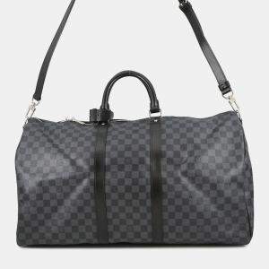 Pre Owned Louis Vuitton Keepall Bandouliere Noir Damier Graphite Size 55