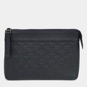 Pre Owned Louis Vuitton Black Leather Shadow Pochette Voyage Souffle