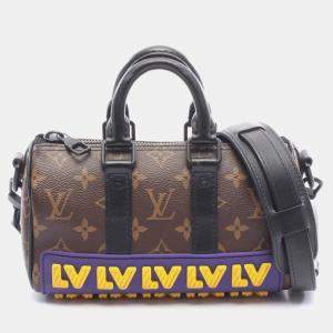 Pre Owned Louis Vuitton Keepall Xs Lv Rubber Tote Bag Coated Canvas Leather Rubber Monogram Brown Black Multicolor