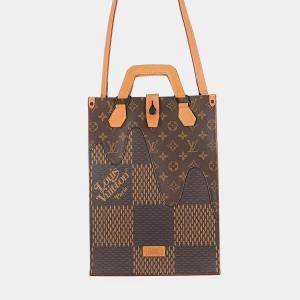 Pre Owned Louis Vuitton Mini Tote N40355 Noir Damier Ebene Giant Monogram Canvas Top Handle Bag