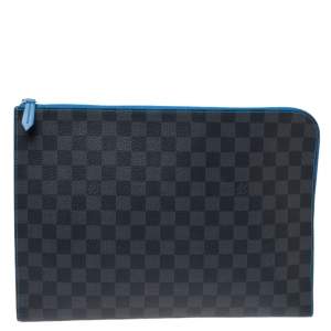 Pre Owned Louis Vuitton Blue Damier Graphite Canvas Pochette Jour GM 
