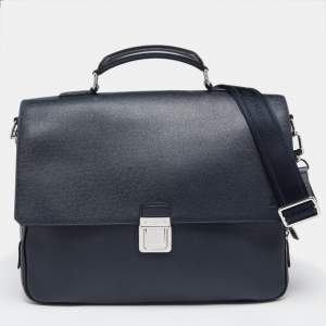 Pre Owned Louis Vuitton Navy Blue Taiga Leather Vassili PM Briefcase