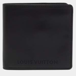 Pre Owned Louis Vuitton Black Leather Perforated Logo Bifold Wallet