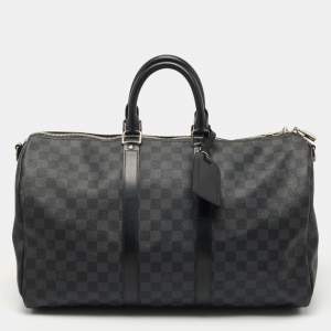 Louis Vuitton Damier Graphite Canvas and Leather Keepall Bandouliere 45 Bag