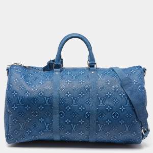 Louis Vuitton Blue Washed Monogram Empreinte Leather Keepall Bandoulière 50 Bag