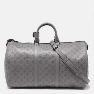 Louis Vuitton Anthracite Grey Monogram Shadow Leather Keepall Bandoulière 50 Bag