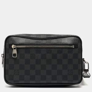 Pre Owned Louis Vuitton Damier Graphite And Leather Kasai Wristlet Bag