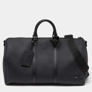 Louis Vuitton Black Aerogram Leather Keepall Bandoulière 50 Bag