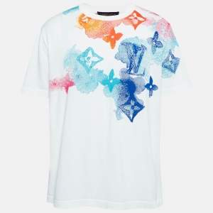 Louis Vuitton White Logo Watercolor Cotton Knit T-Shirt XXL