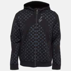 Louis Vuitton Black Monogram Print Jersey Zip-Up Hoodie M