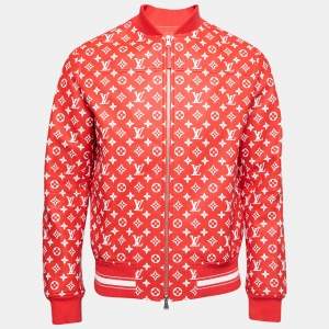 Louis Vuitton X Supreme Red Monogram Leather Bomber Jacket M