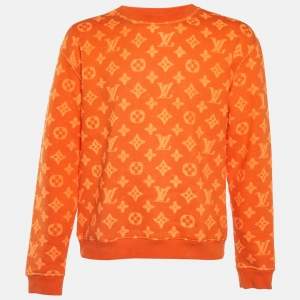 Louis Vuitton Orange Monogram Knit Crew Neck Sweatshirt M