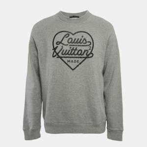 Louis Vuitton X Nigo Grey Logo Heart Print Cotton Knit Sweatshirt L