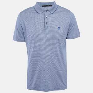 Louis Vuitton Blue Patterned Knit Polo T-Shirt XL